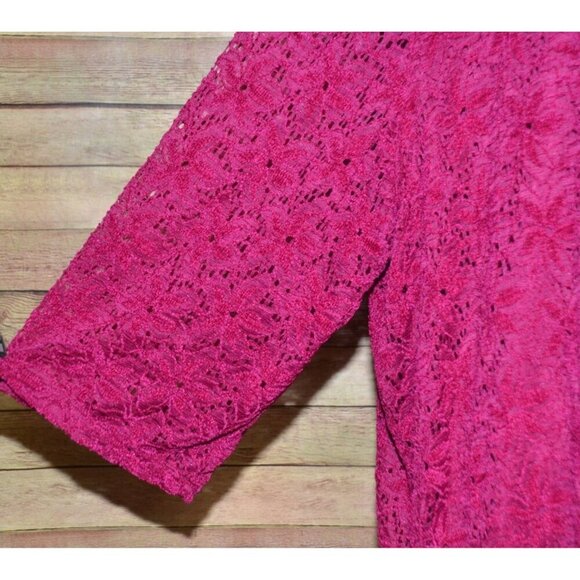 Catherine's Plum Magenta Blouse Top Size 4X Lacey Floral Pattern Stretch - Picture 4 of 10